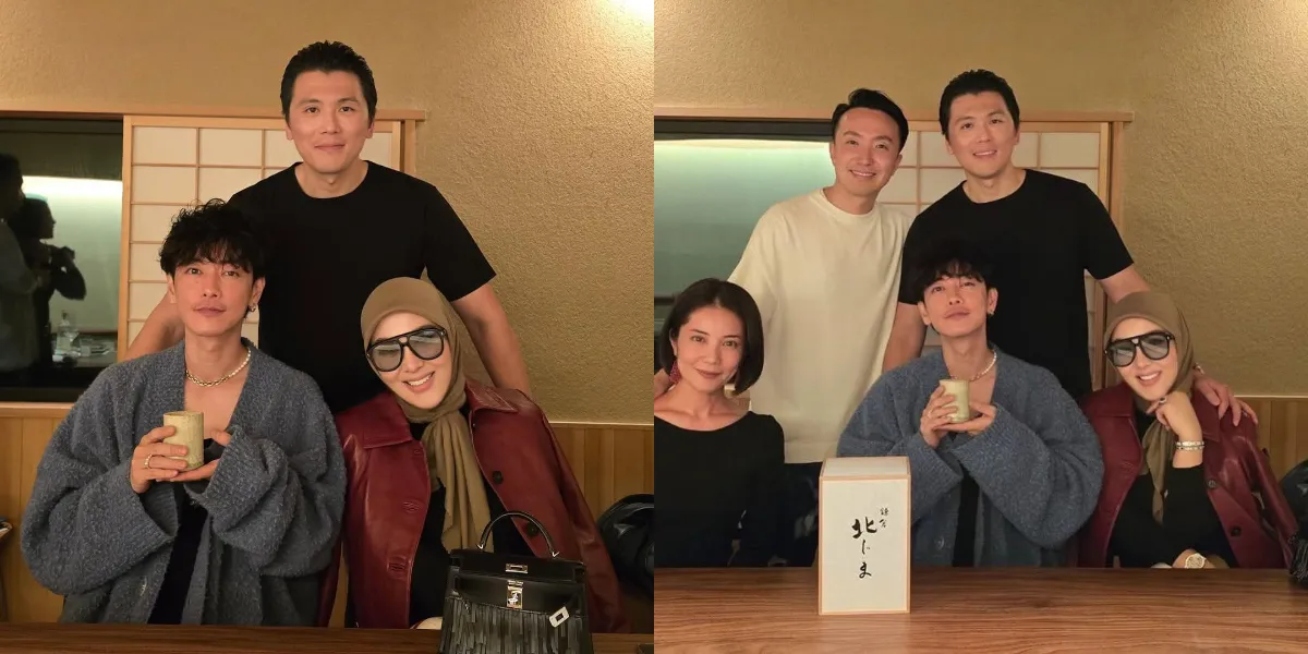 Portrait of Syahrini and Reino Barack Meeting Takeru Satoh, the Main Actor of 'KAMEN RIDER DEN-O'