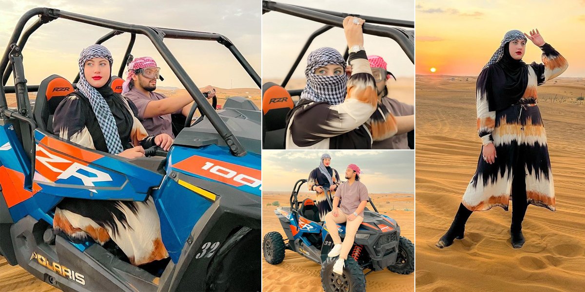 Latest Portrait of Tasyi Athasyia Riding an ATV in the Dubai Desert, Cancelled Return to Indonesia Due to Storm Warning