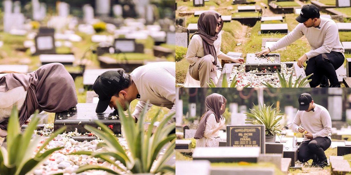 Portrait of Thariq Halilintar and Aaliyah Massaid Visiting Adjie Massaid's Grave, Asking for Permission to Marry His Daughter