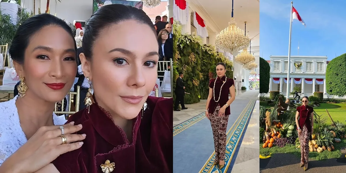 Portrait of Wulan Guritno Beautiful in Kebaya at the Indonesian Independence Ceremony at the Merdeka Palace