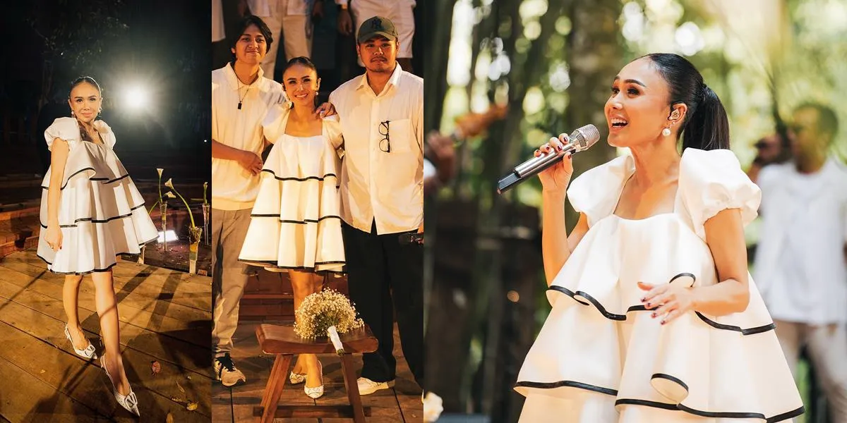 Portrait of Yuni Shara Appearing in a White Dress at Her 53rd Birthday, Forever Cute - Called Like a Cute Child's Outfit