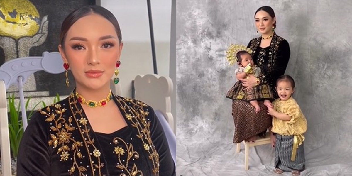 Portrait of Zaskia Gotik and her 2 children undergoing a family photoshoot without Sirajuddin Mahmud, wearing traditional costumes - Cute Style of Arsila Makes You Gush