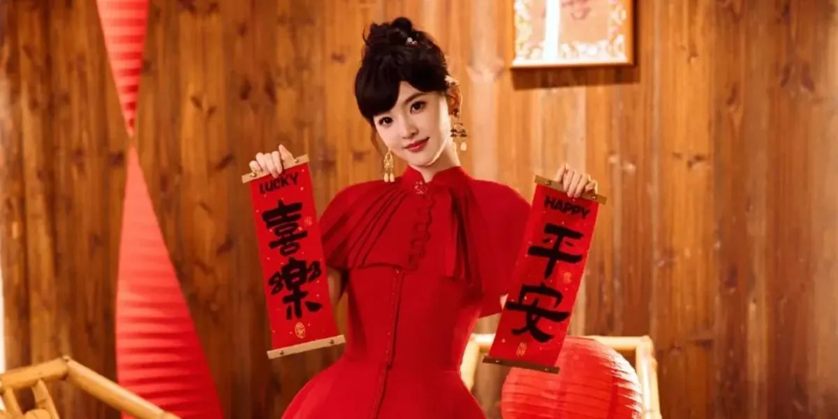 Portrait of Zhang Ruonan at the 2026 Lunar New Year Celebration, Beautiful with an Elegant Red Concept and Strong Aura