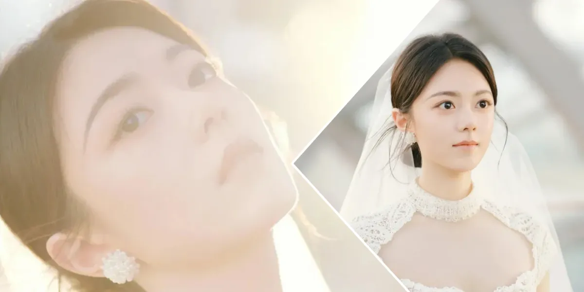 Portrait of Zhao Jinmai in Wedding Dress in the Latest Chinese Drama Shine On Me, Marrying Song Weilong