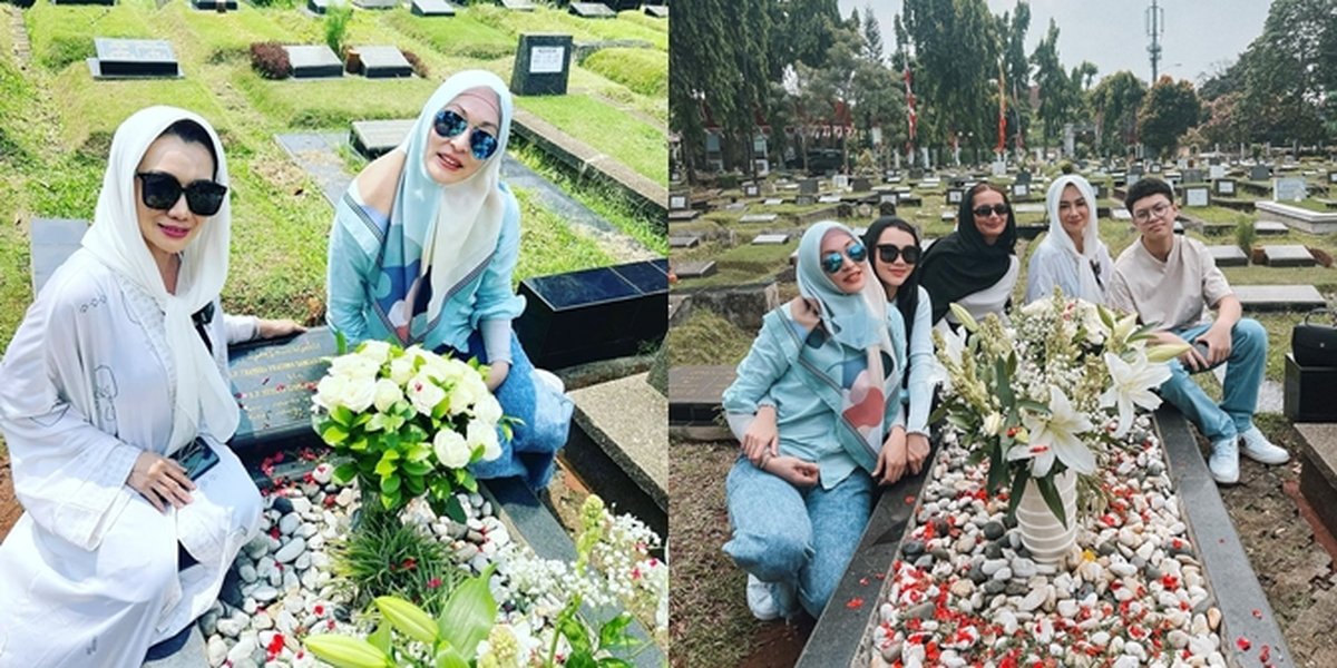 Celebrate the Late Adjie Massaid's Birthday, Here are 8 Photos of the Intimacy between Angelina Sondakh and Reza Artamevia at the Grave - Complete with Children