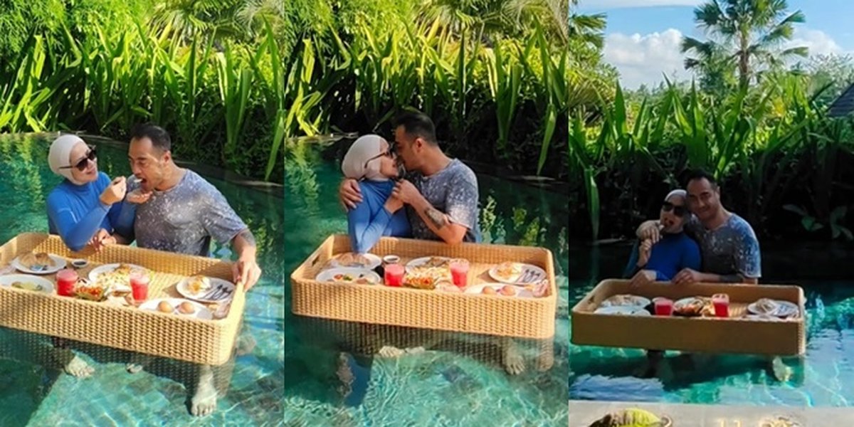 Newlyweds' Breakfast, Venna Melinda and Ferry Irawan Enjoy Floating Breakfast while Sticking Like Stamps