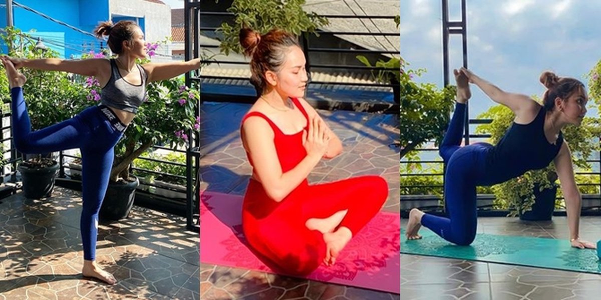 A Series of Photos of Ayu Ting Ting's Diligent Yoga Exercise on the Balcony of Her House, Showing Her Flexible Body and Super Slim Waist!