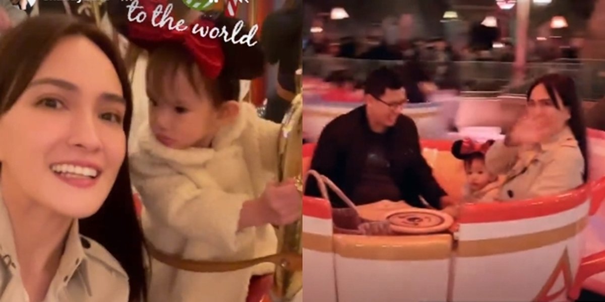 A Series of Photos of Shandy Aulia with David Herbowo and Baby Claire Having Fun at Disneyland, Radiating Harmonious Family!