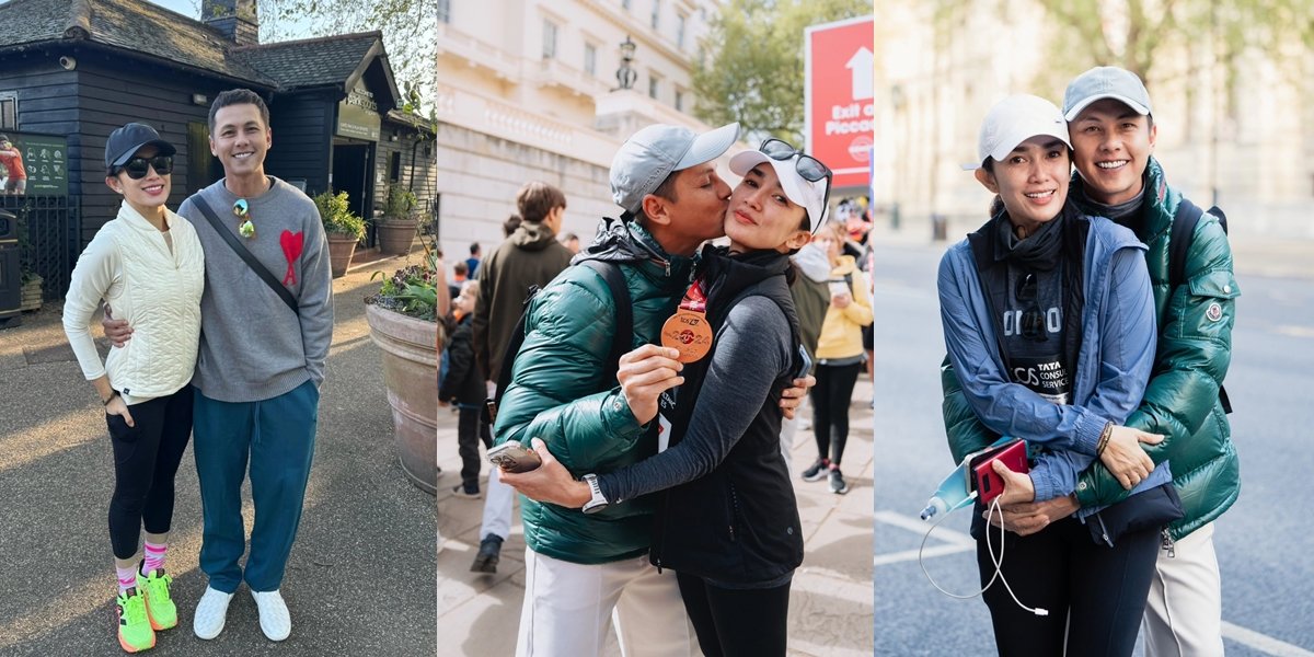 Supportive Husband, 10 Photos of Andhika Pratama Hugging & Kissing Ussy Sulistiawaty Who Participated in London Marathon 2024