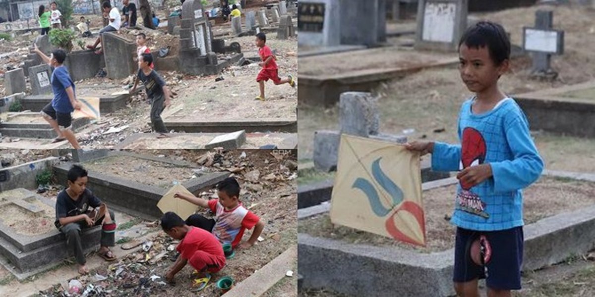 No Open Land, Some Children Use the Cemetery to Play