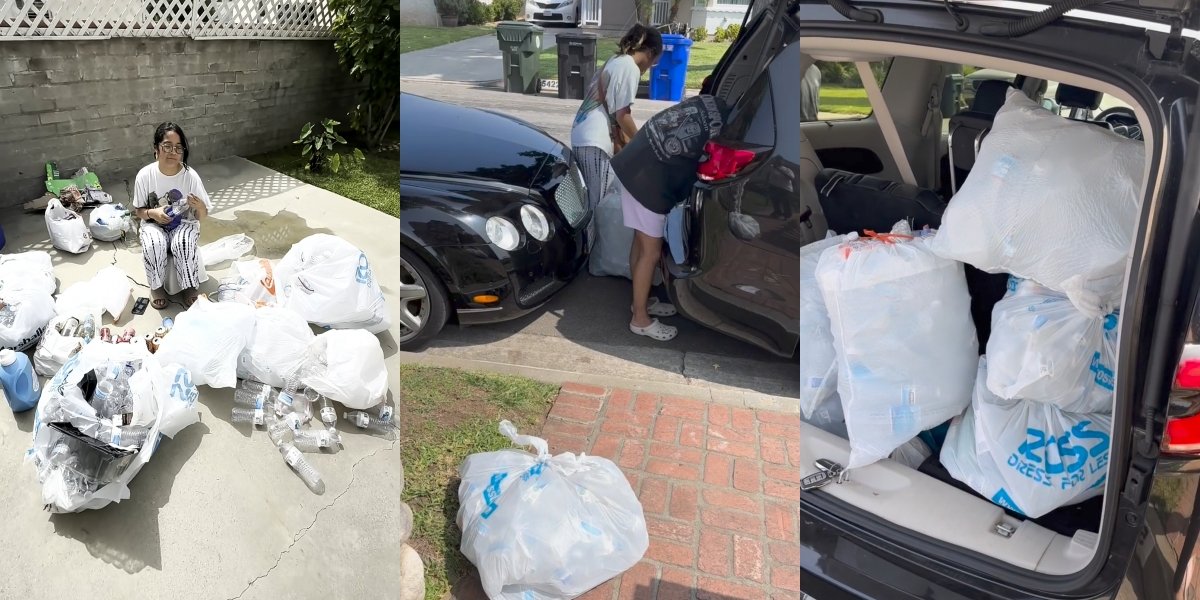 Not Ashamed Despite Being Wealthy, 10 Pictures of Cinta Kuya Collecting Trash from Neighbors' Used Bottles in America - Sold for Recycling