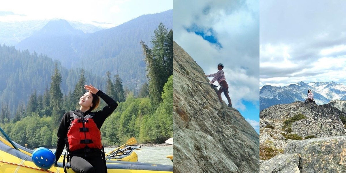 Looks Calm Turns Out to Be Courageous, Here's Natasha Wilona's Vacation Photos in Canada - Rock Climbing to White Water Rafting