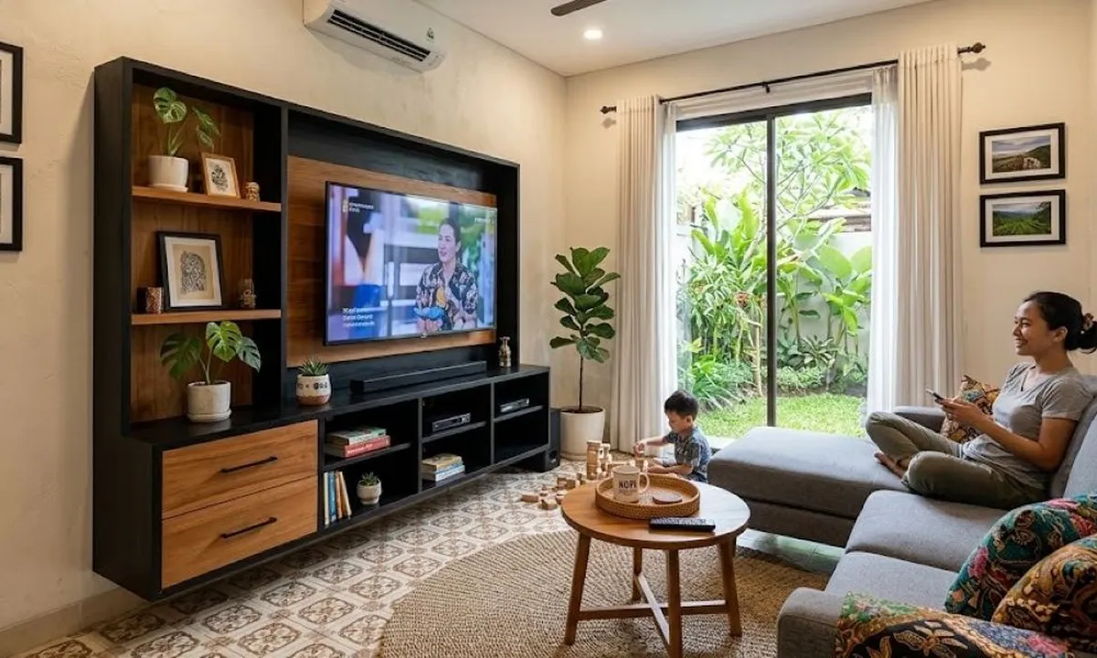 12  Inspirasi Model Rak TV Minimalis, Ruang Keluarga Makin Rapi dan Modern