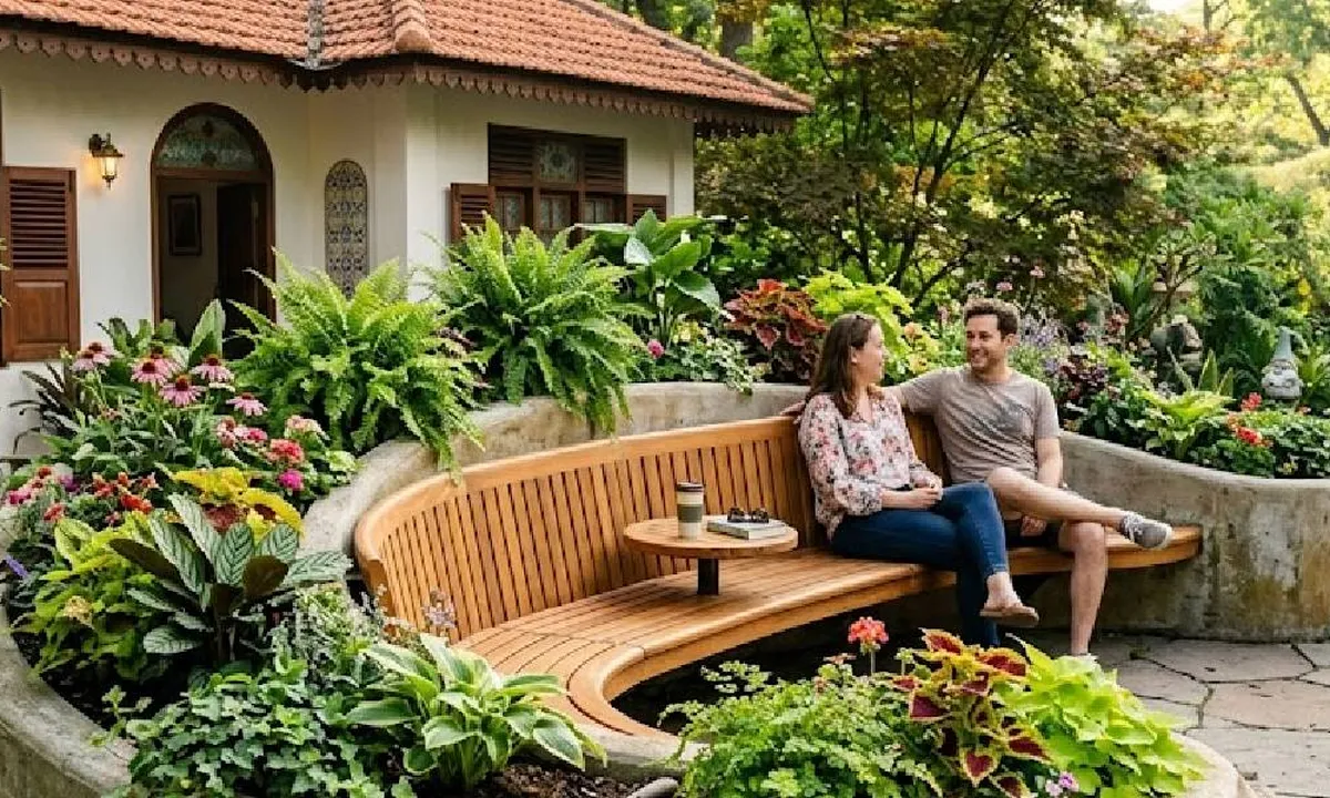 7 Ide Bangku Taman Menyatu dengan Pot Tanaman, Bikin Halaman Lebih Rapi dan Nyaman