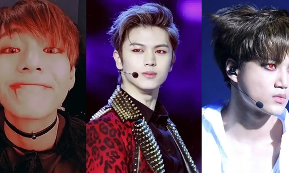 7 K-Pop Idol Ini Tampil Bak Drakula Pakai Softlens Merah, V BTS - Kai EXO