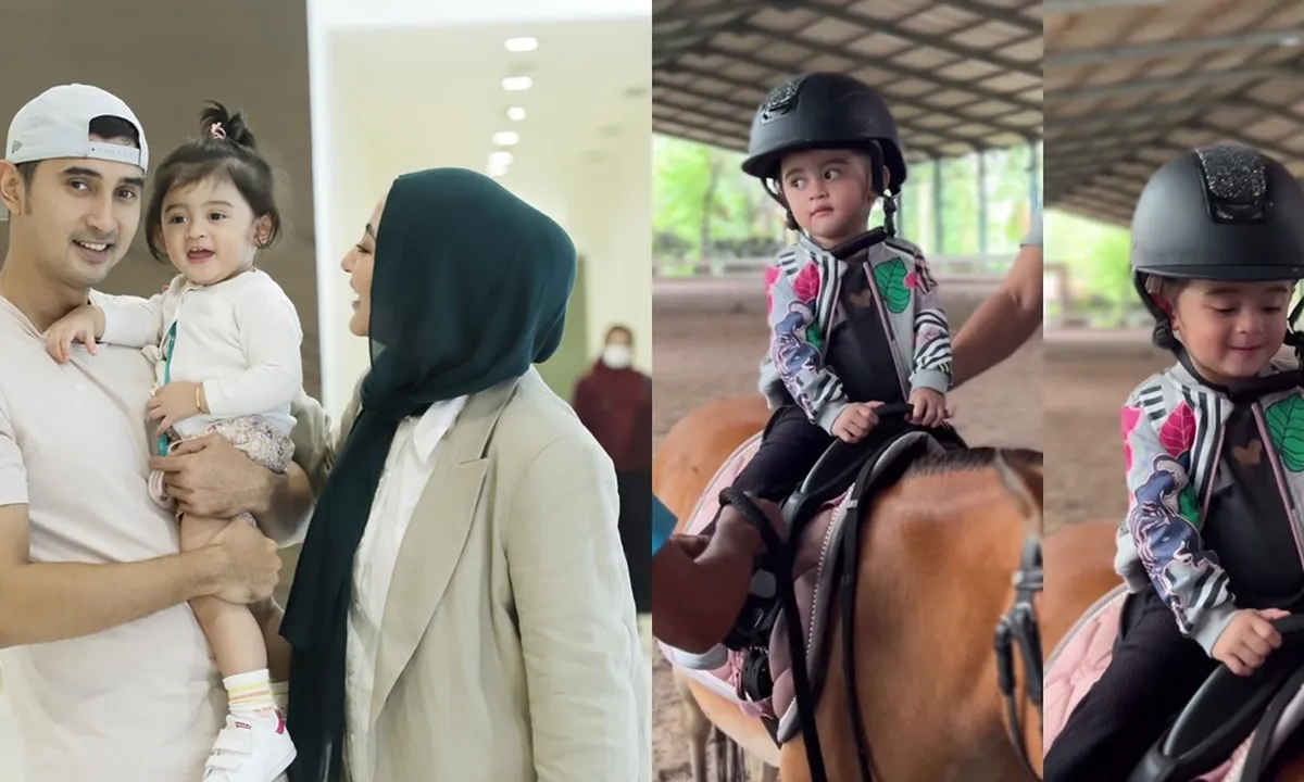 7 Potret Gemasnya Baby Guzel Anak Ali Syakieb dan Margin Wieheerm Saat Berkuda, Salfok Helm yang Kebesaran - Selalu Drama Nggak Mau Turun