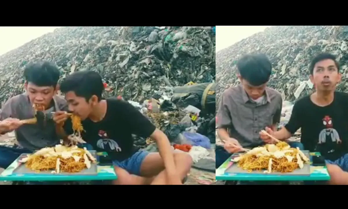 Aksi Nyeleneh, 2 Remaja Mukbang di Tempat Pembuangan Sampah