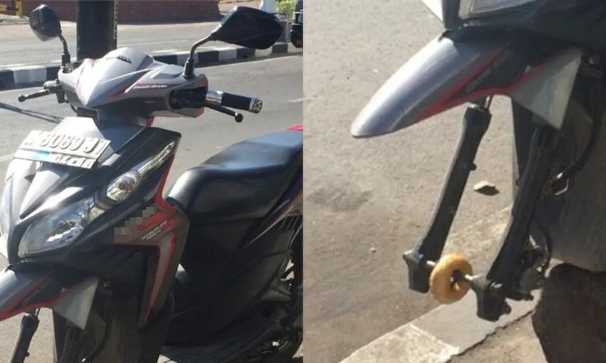 Awas, Parkir Sembarangan Bisa Bikin Ban Motor Kalian Berubah Jadi Donat!