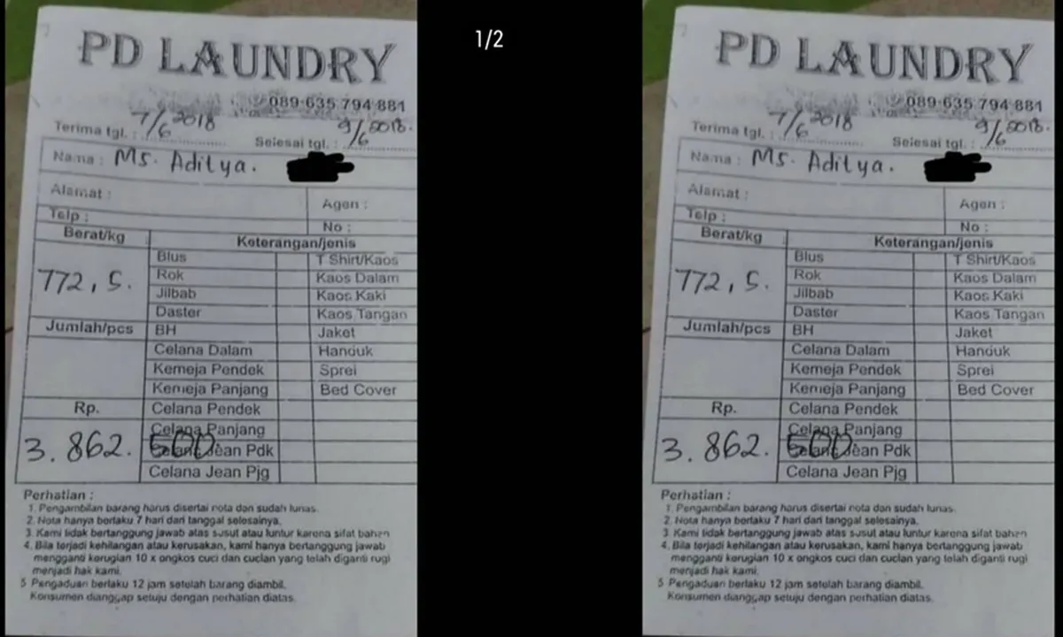 Bayar Laundry Lebih Dari Rp 3,8 Juta, Nota Pembayaran Ini Jadi Viral