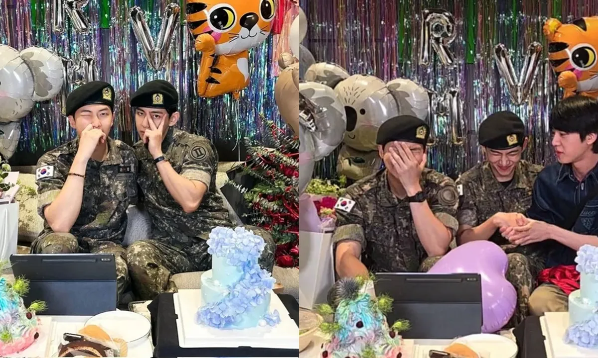 Jin BTS Beri Kejutan saat RM dan V Lakukan Weverse Live, Bawa Dirinya Sendiri Sebagai Hadiah