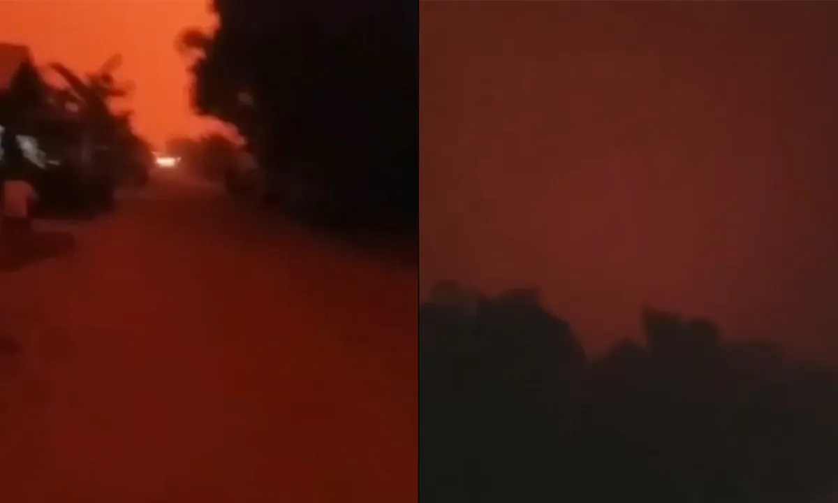 Langit Jambi Merah Akibat Kebakaran Hutan, Siang Jadi Malam