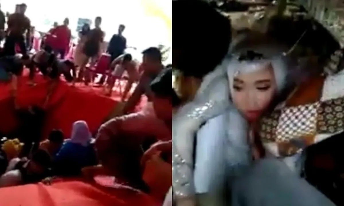 Panggung Pelaminan Roboh, Kedua Pengantin Terjebak di Kolong