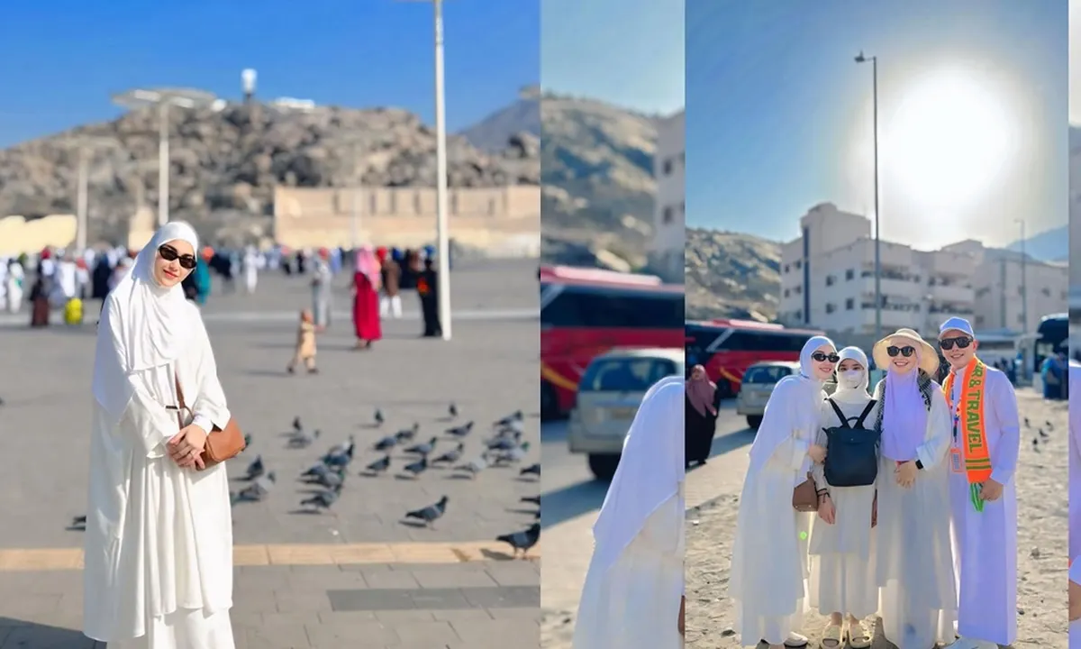 Potret Ayu Ting Ting Kenakan Gamis Serba Putih saat Umrah dengan Keluarga