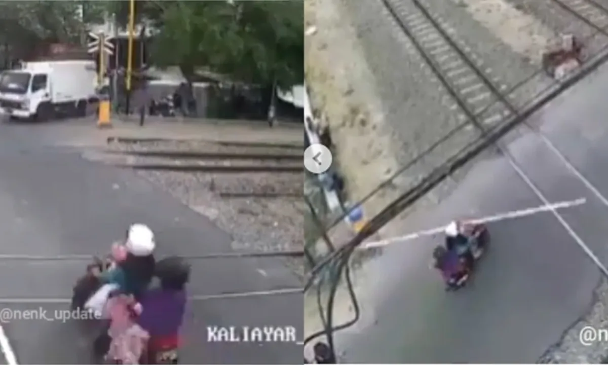Tak Sabaran, Emak-Emak Tabrak Palang Pintu Kereta Api Sampai Patah