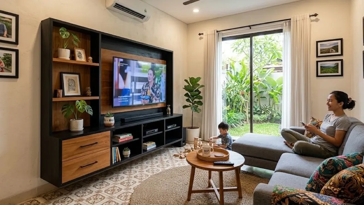 12  Inspirasi Model Rak TV Minimalis, Ruang Keluarga Makin Rapi dan Modern