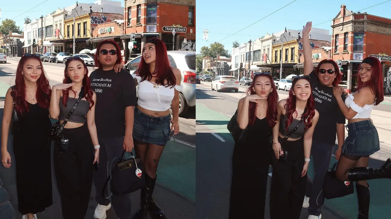 2 Potret Keanu Tampil Kompak Berambut Merah Bareng Awkarin, Lula Lahfah dan Risya Brabo di Melbourne