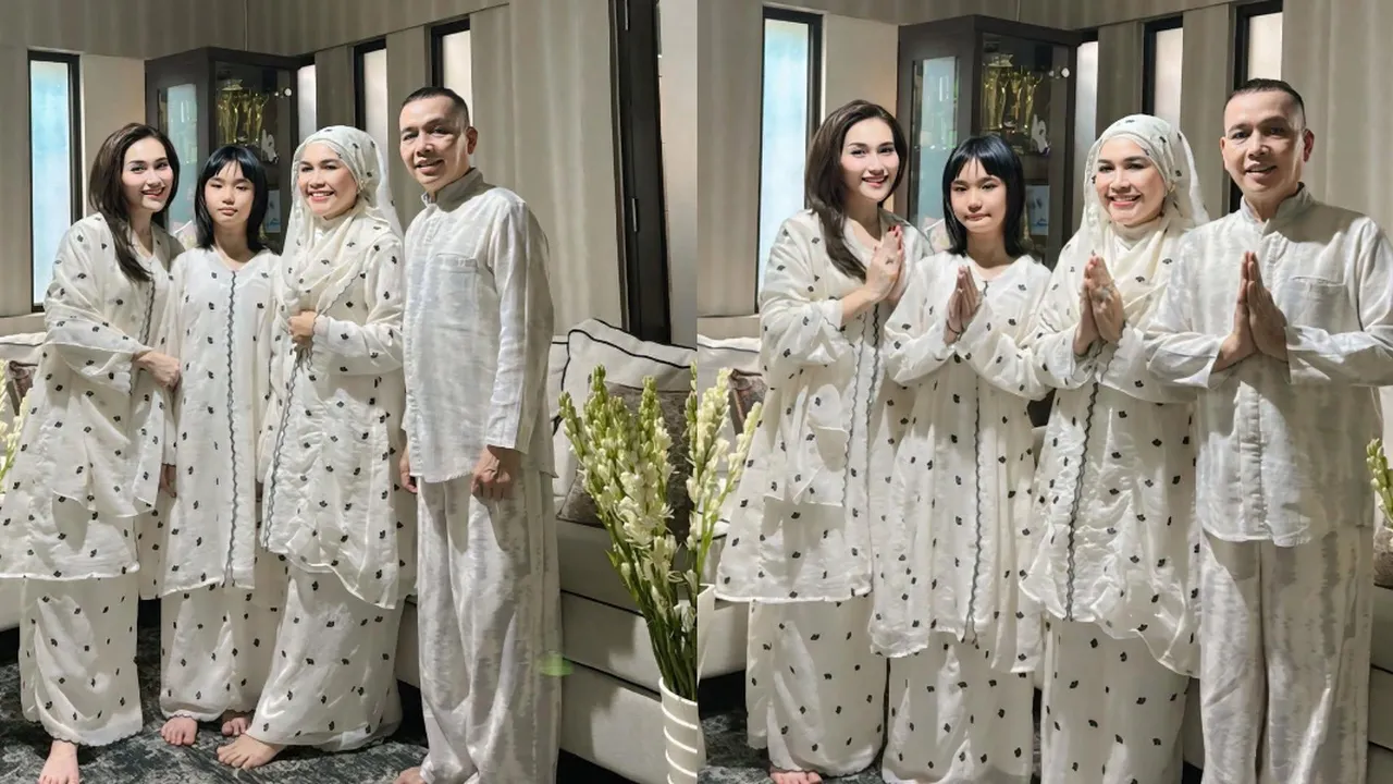 4 Potret Kompak Ayu Ting Ting Lebaran Bareng Keluarga, Outfit Kembaran Nuansa Putih