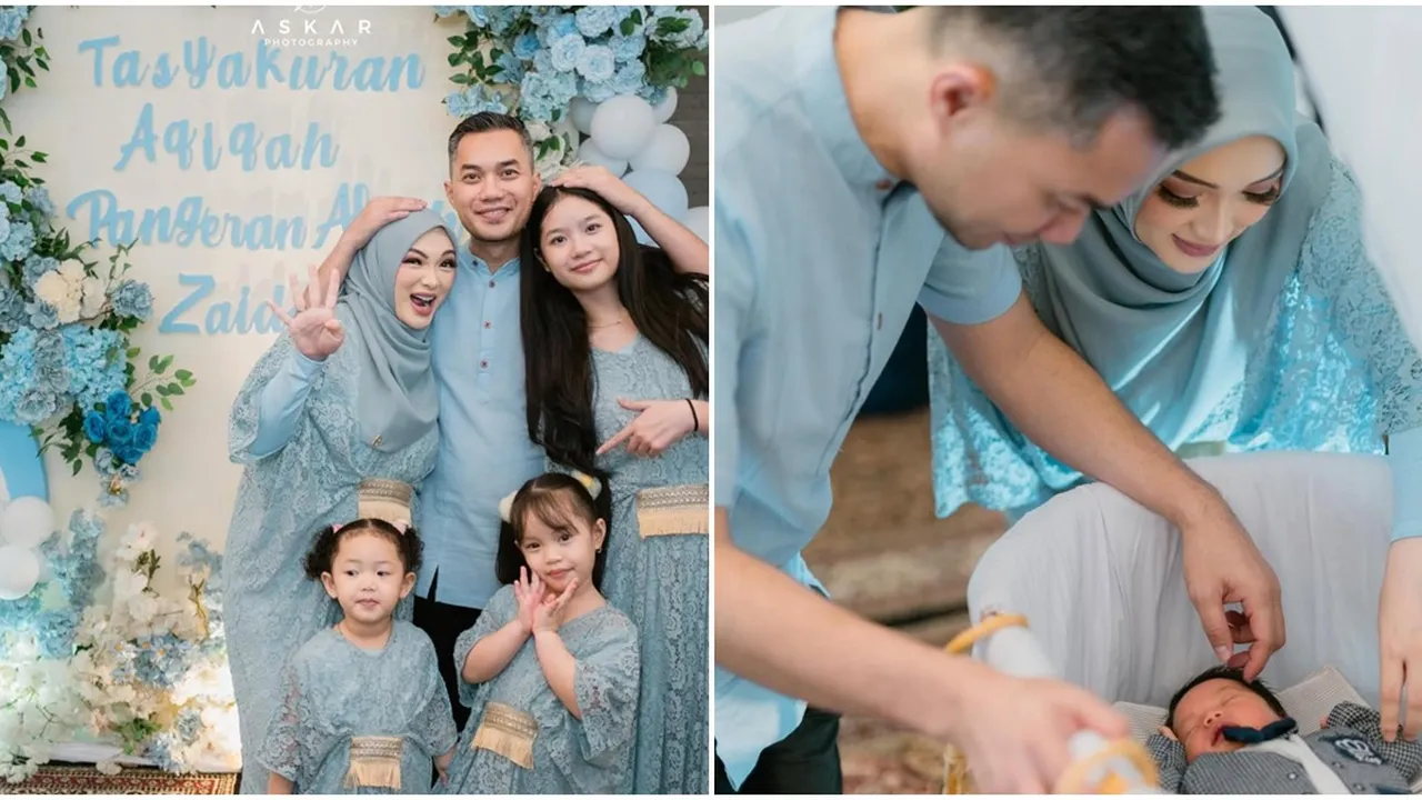 4 Potret Zaskia Gotik Kompak Bareng Keluarga Saat Aqiqah Anak, Ini Detail Nuansa Birunya