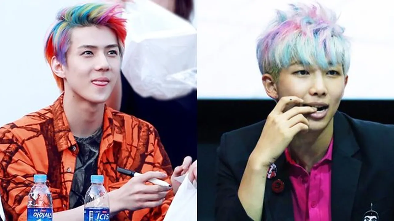 6 K-Pop Idol Tampil Kece & Unik dengan Rambut Pelangi, Sehun EXO - RM BTS