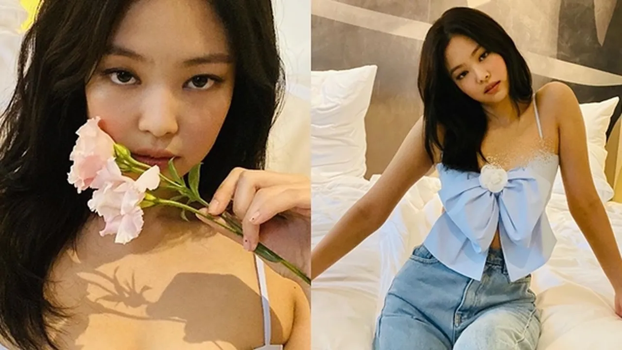 6 Potret Jennie BLACKPINK Pose di Atas Kasur, Pakai Bralette Berhias Pita