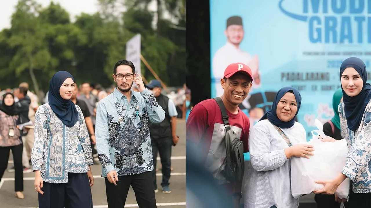 6 Potret Syahnaz Sadiqah Dampingi Jeje Govinda di Acara Pemberangkatan Mudik Gratis Kab. Bandung Barat