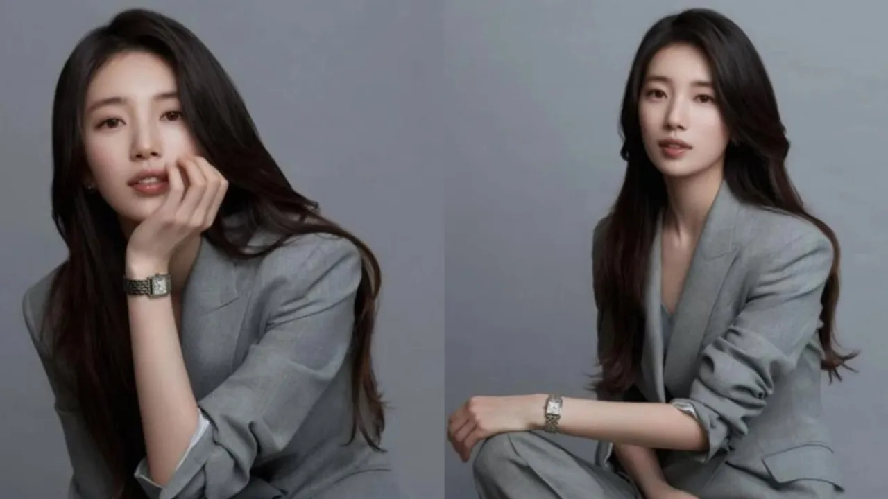 6 Potret Terbaru Bae Suzy dengan Setelan Jas Abu-Abu, Wajahnya Kalem dan Makin Cantik