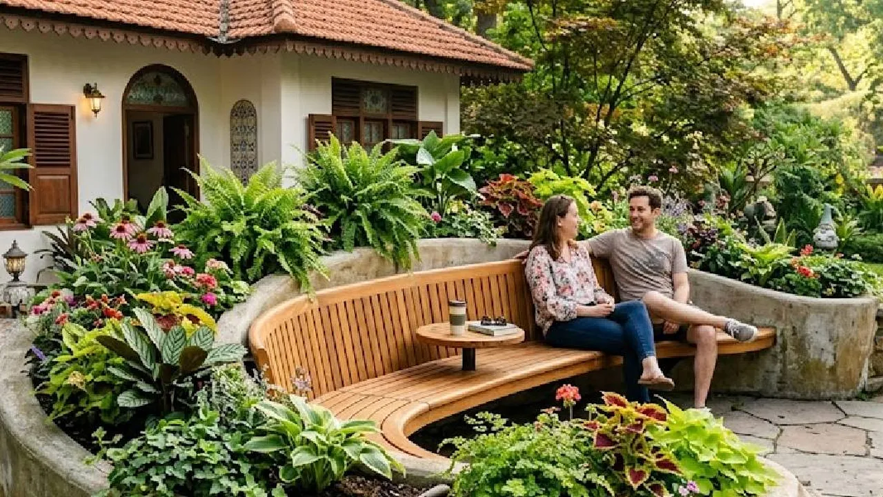 7 Ide Bangku Taman Menyatu dengan Pot Tanaman, Bikin Halaman Lebih Rapi dan Nyaman