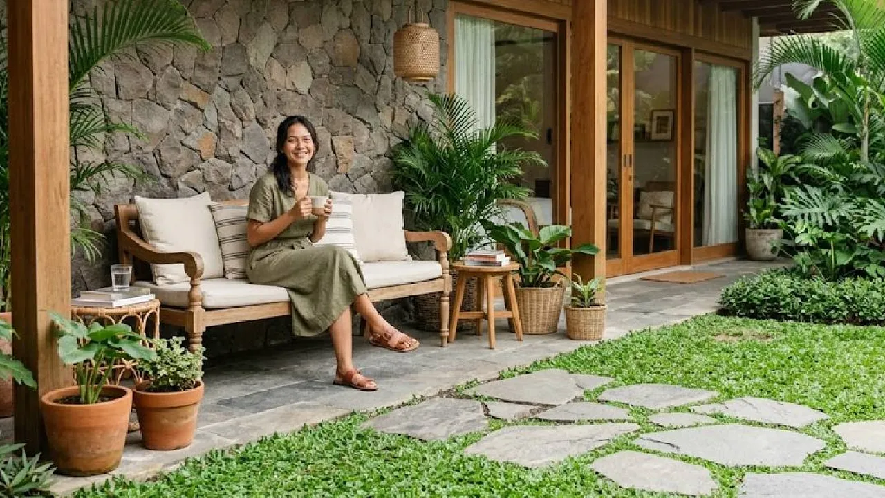 7 Ide Model Teras Batu Alam dan Rumput Gajah Mini untuk Hunian Natural