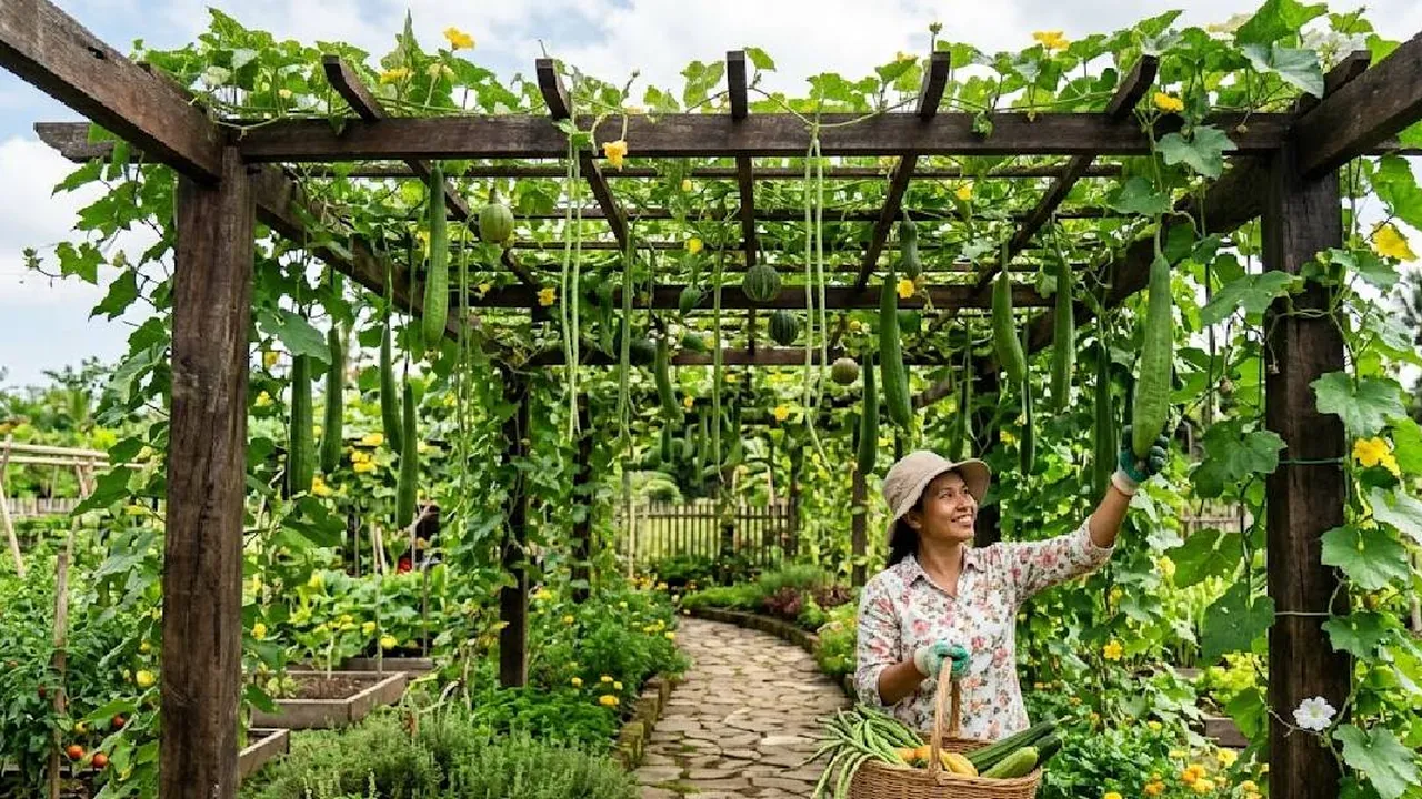 7 Ide Pergola dengan Tanaman Sayur Rambat, Halaman Lebih Teduh Sekaligus Bisa Dipanen