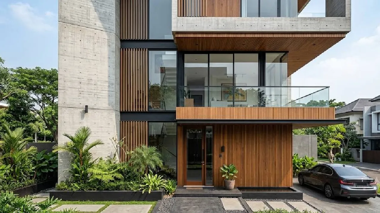 7 Inspirasi Fasad Modern Beton, Kaca, dan Kayu agar Rumah Terlihat Elegan