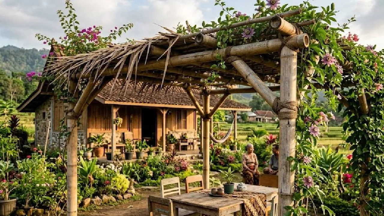 7 Inspirasi Pergola Bambu untuk Rumah Pedesaan, Halaman Terasa Lebih Teduh dan Alami