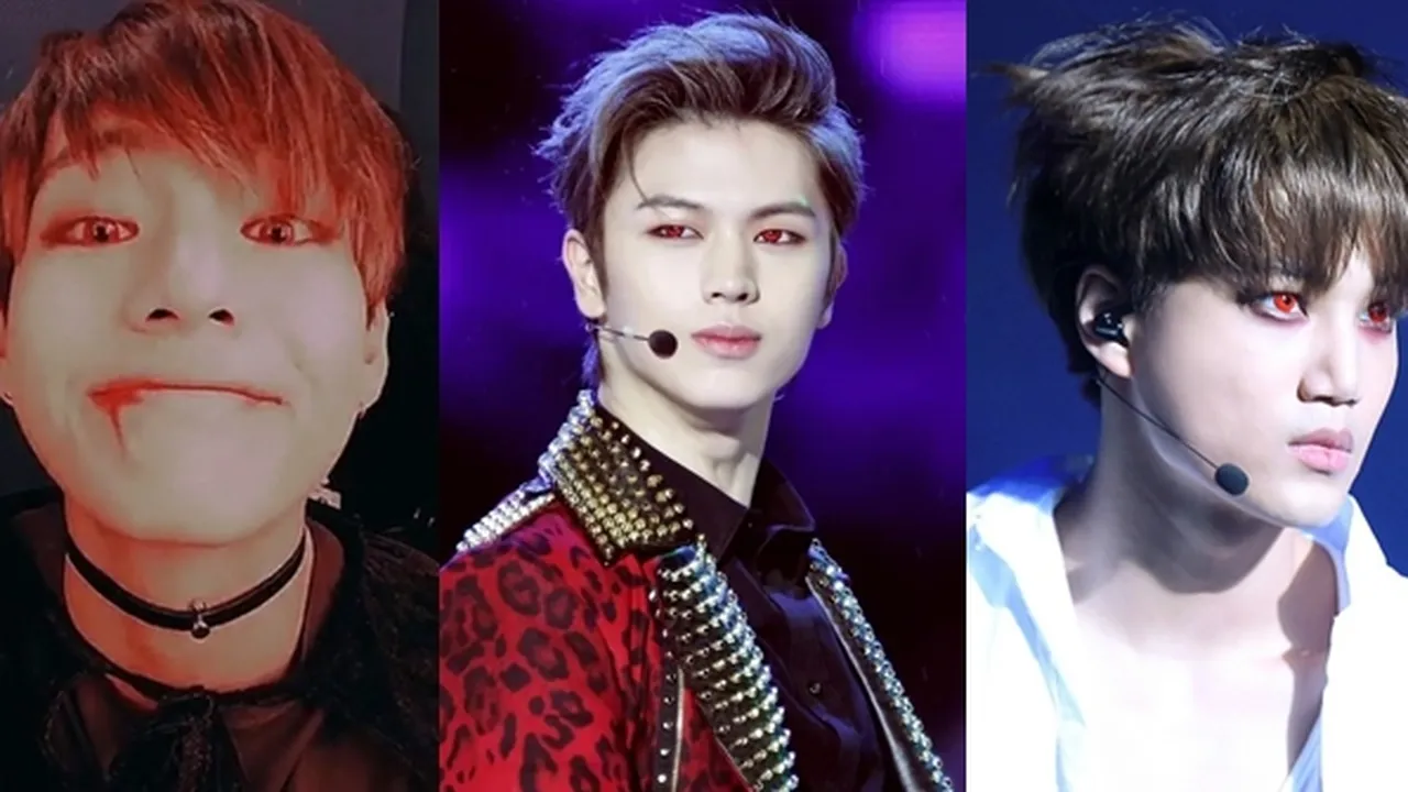 7 K-Pop Idol Ini Tampil Bak Drakula Pakai Softlens Merah, V BTS - Kai EXO