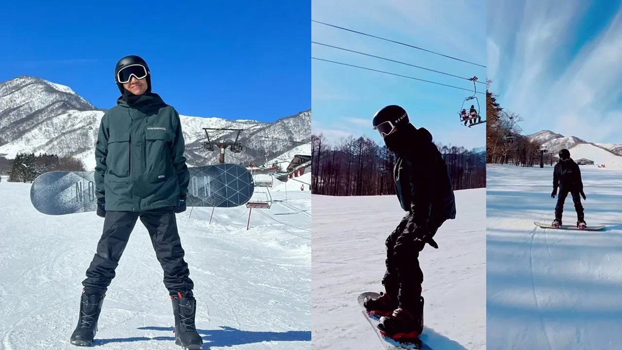 7 Potret Desta Jajal Olahraga Snowboarding, Berkali-kali Jatuh: Terlihat Mudah tapi Ternyata Susah