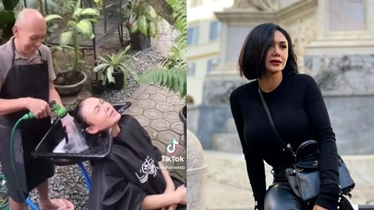 7 Potret Kocak Yuni Shara Keramas di Kebun - Rambut Disemprot Pakai Selang Taman, Bikin Netizen Terhibur