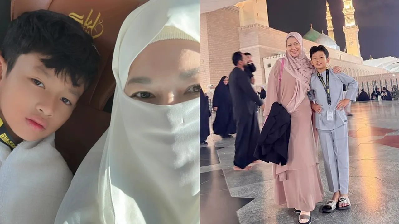 7 Potret Okie Agustina Ajak si Bungsu Umrah, Hanya Berdua
