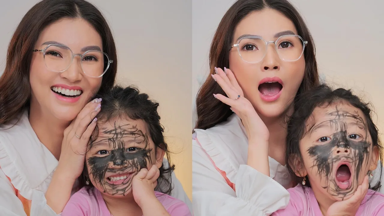 7 Potret Sarwendah Bareng Thania si Bungsu, Super Lucu Muka sang Anak Cemong Penuh Coretan