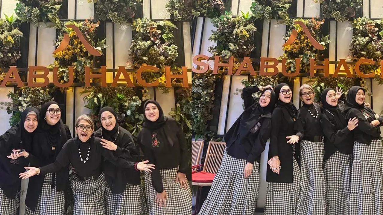 7 Potret Umi Kalsum Ibu Ayu Ting Ting Bukber Bareng Bestie, Pakai Baju Kembaran