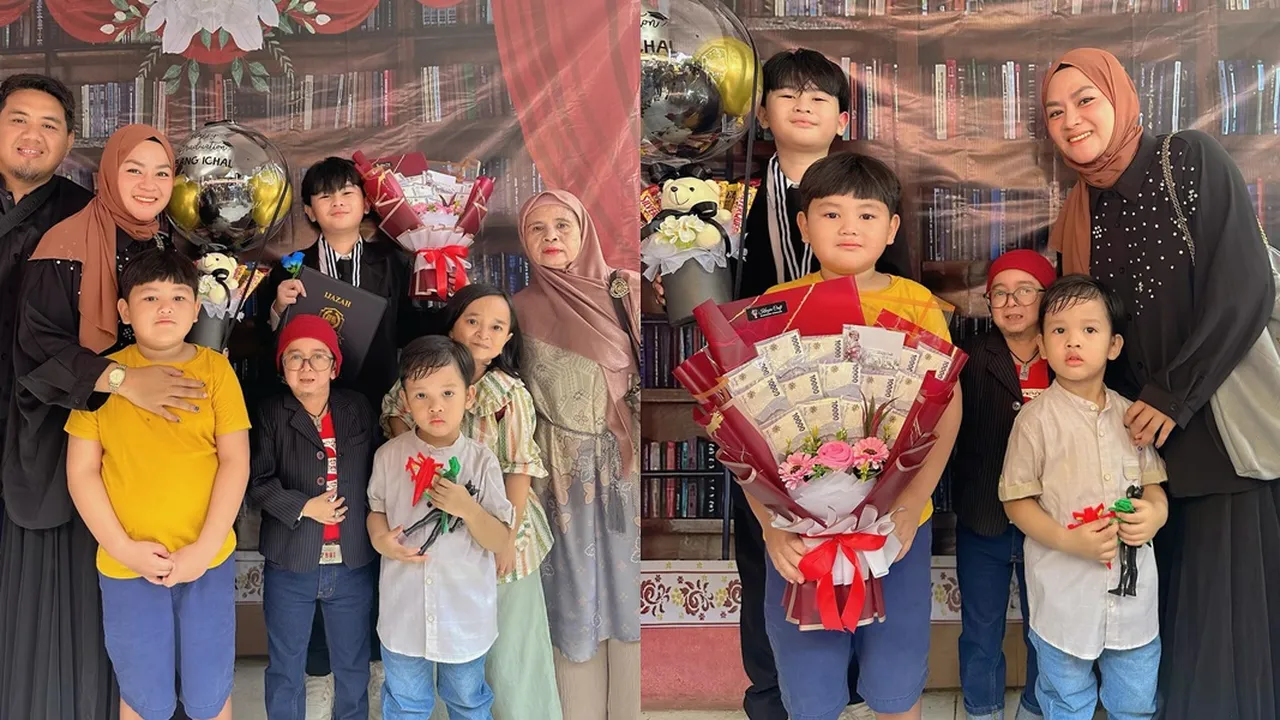 7 Potret Wisuda SD Ivander Haykal, Daus Mini dan Yunita Lestari Tampil Kompak