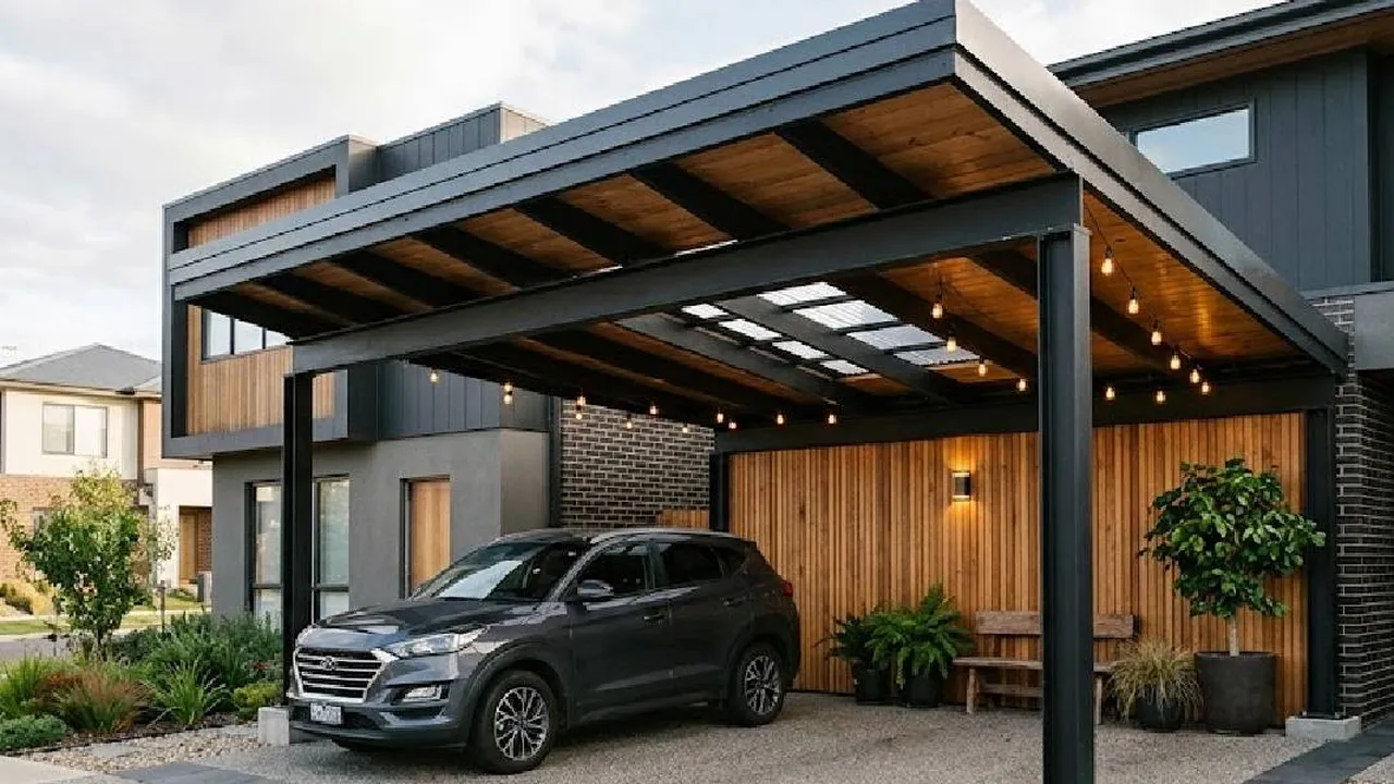 9 Ide Carport Industrial Modern dengan Sentuhan Hangat untuk Rumah