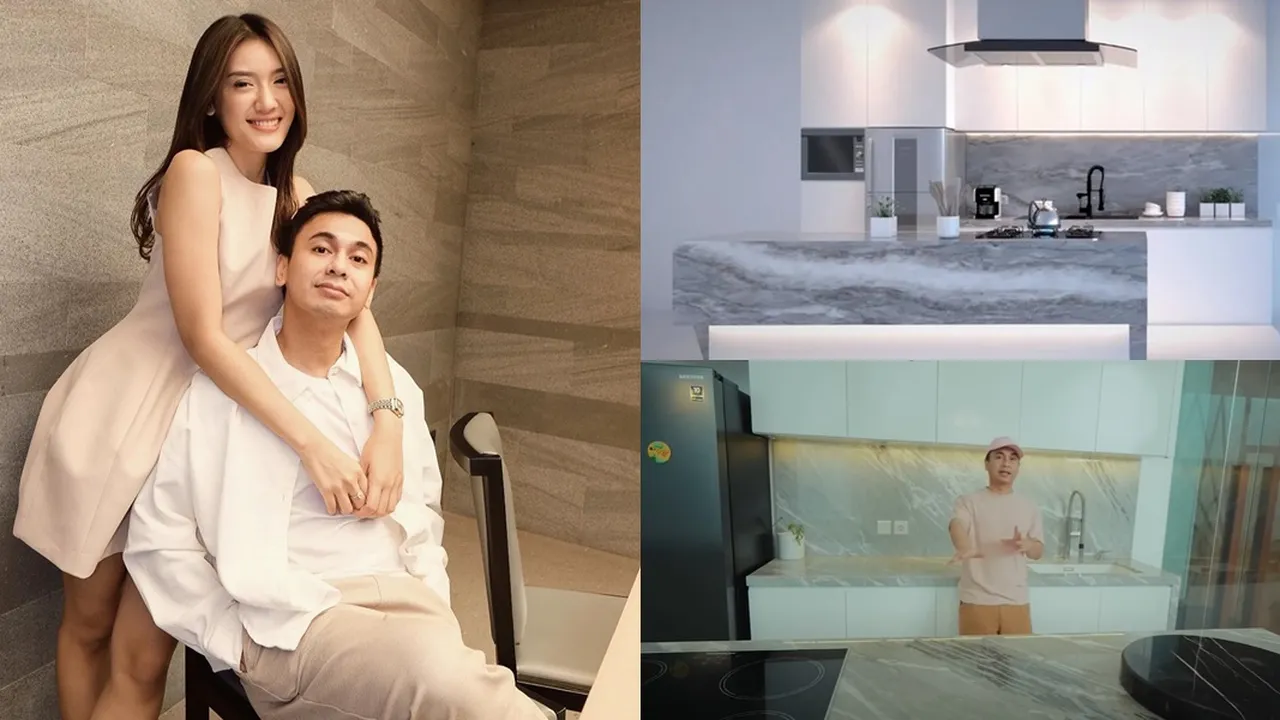 9 Potret Dapur Raditya Dika yang Elegan, Kitchen Island Full Marmer - Ada Tatakan Unik